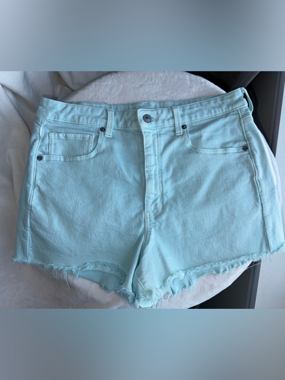 American Eagle Outfitters Light Aqua High-Rise Cutoff Denim Shorts